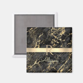 Zwart-goudmarmer, goudbalk, DIY-naam en monogram Magneet (Voorkant / Achterkant)