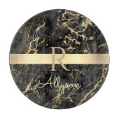 Zwart-goudmarmer, goudbalk, DIY-naam en monogram Snijplank (Voorkant)