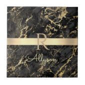 Zwart-goudmarmer, goudbalk, DIY-naam en monogram Tegeltje (Voorkant)