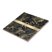 Zwart-goudmarmer, goudbalk, DIY-naam en monogram Tegeltje (Zijkant)