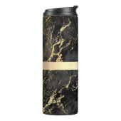 Zwart-goudmarmer, goudbalk, DIY-naam en monogram Thermosbeker (Gedraaid links)