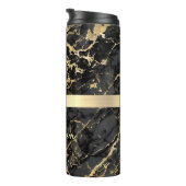 Zwart-goudmarmer, goudbalk, DIY-naam en monogram Thermosbeker (Geroteerd rechts)