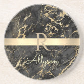 Zwart-goudmarmer, goudbalk, DIY-naam en monogram Zandsteen Onderzetter (Voorkant)