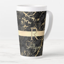 Zwart/goudmarmer, goudstaven, Y-naam/Monogram Vs 2 Latte Mok