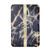Zwart-goudmarmer, grote goudstreep naam+monogram badmat (Voorkant Verticaal)