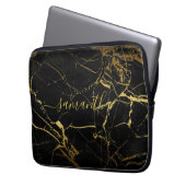 Zwart goudmarmer laptop sleeve (Voorkant Links)