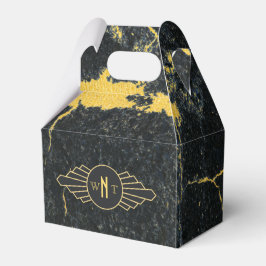 Zwart goudmarmer met drie Letter-monogram Art Deco Bedankdoosjes