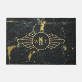 Zwart goudmarmer met drie Letter-monogram Art Deco Deurmat (Voorkant)