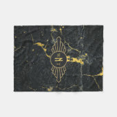 Zwart goudmarmer met drie Letter-monogram Art Deco Fleece Deken (Voorkant (Horizontaal))