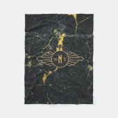 Zwart goudmarmer met drie Letter-monogram Art Deco Fleece Deken (Voorkant)