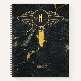 Zwart goudmarmer met drie Letter-monogram Art Deco Notitieboek