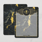 Zwart goudmarmer met drie Letter-monogram Art Deco Notitiekaartje (Voorkant / Achterkant)