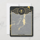 Zwart goudmarmer met drie Letter-monogram Art Deco Notitiekaartje (Voorkant)