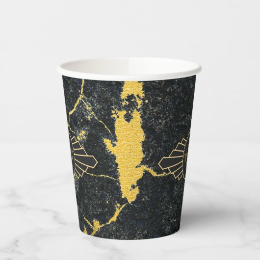 Zwart goudmarmer met drie Letter-monogram Art Deco Papieren Bekers (Links)