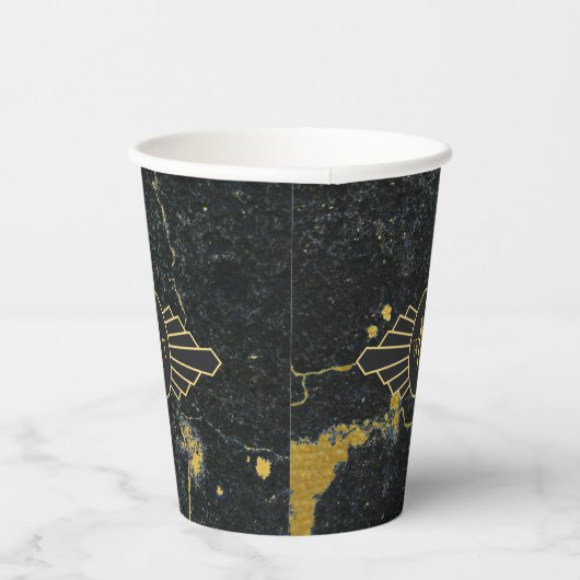 Zwart goudmarmer met drie Letter-monogram Art Deco Papieren Bekers (Rechts)