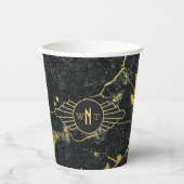 Zwart goudmarmer met drie Letter-monogram Art Deco Papieren Bekers (Voorkant)