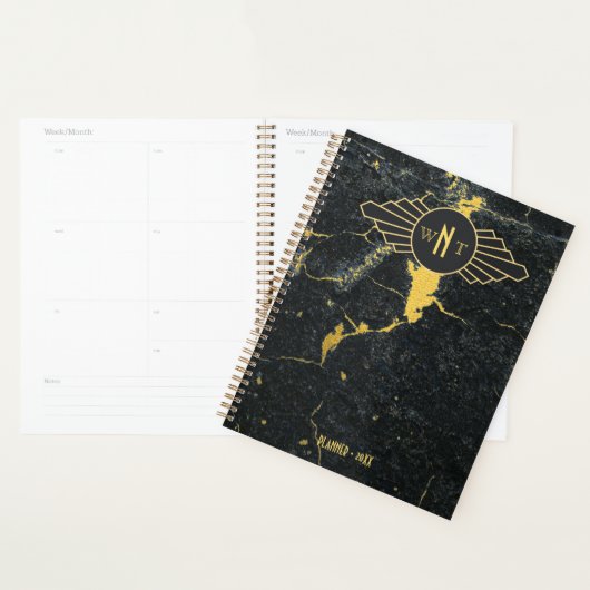Zwart goudmarmer met drie Letter-monogram Art Deco Planner (Display)