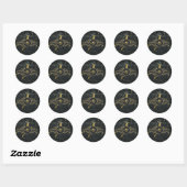 Zwart goudmarmer met drie Letter-monogram Art Deco Ronde Sticker (Vel)