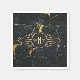 Zwart goudmarmer met drie Letter-monogram Art Deco Servet