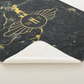 Zwart goudmarmer met drie Letter-monogram Art Deco Sherpa Deken (3/4)
