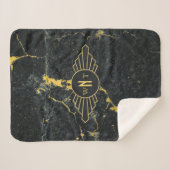 Zwart goudmarmer met drie Letter-monogram Art Deco Sherpa Deken (Voorkant (horizontaal))