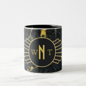 Zwart goudmarmer met drie Letter-monogram Art Deco Tweekleurige Koffiemok (Center)