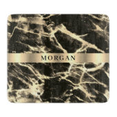 Zwart-goudmarmer, naam op goudband snijplank (Voorkant)