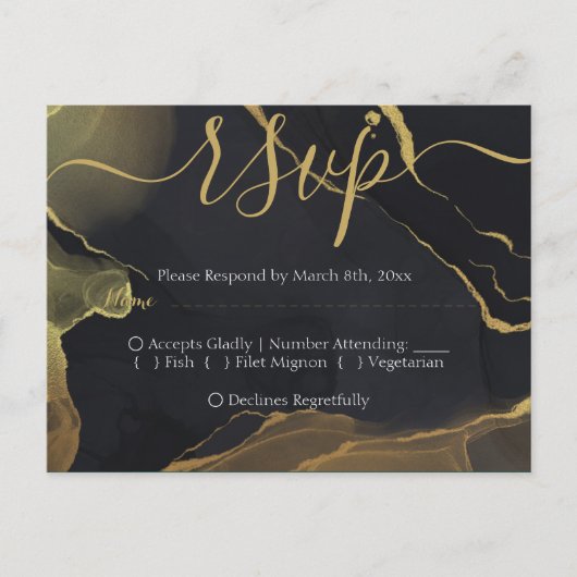 zwart & goudmarmer RSVP-Briefkaart Briefkaart (Voorkant)