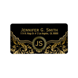 Zwart & goudmetaal Quatrefoliepatroon 3 Etiket