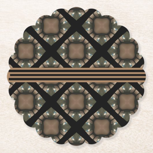 Zwart & goudmodern Klassiek monogram patroon Kartonnen Onderzetters (Voorkant)