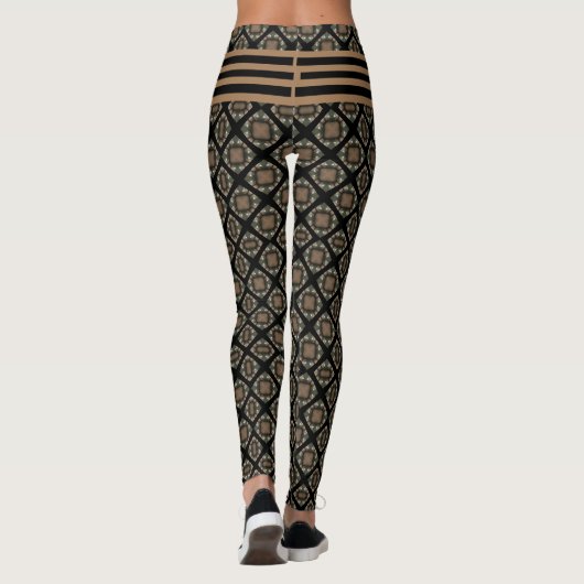 Zwart & goudmodern Klassiek monogram patroon Leggings (Achterkant)