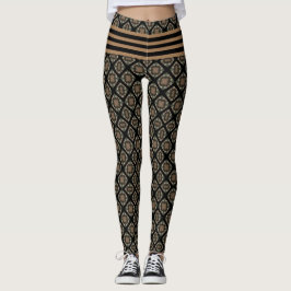 Zwart & goudmodern Klassiek monogram patroon Leggings