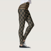 Zwart & goudmodern Klassiek monogram patroon Leggings (Rechts)
