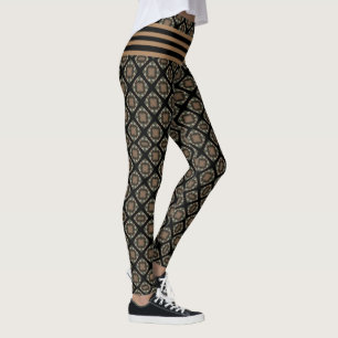 Zwart & goudmodern Klassiek monogram patroon Leggings