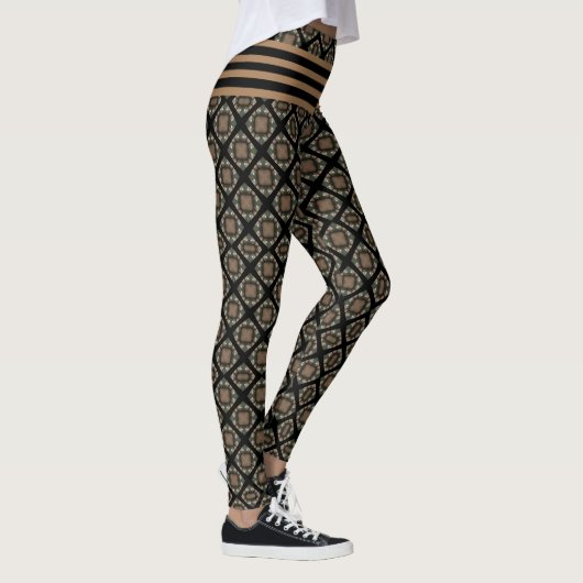 Zwart & goudmodern Klassiek monogram patroon Leggings (Rechts)