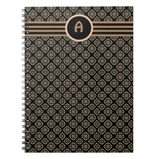 Zwart & goudmodern Klassiek monogram patroon Notitieboek (Voorkant)