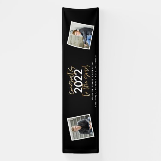 Zwart + goudmodern script multi-fotoreafstuderen spandoek (Verticaal)