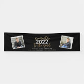 Zwart + goudmodern script multi-fotoreafstuderen spandoek (Horizontaal)