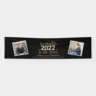 Zwart + goudmodern script multi-fotoreafstuderen spandoek