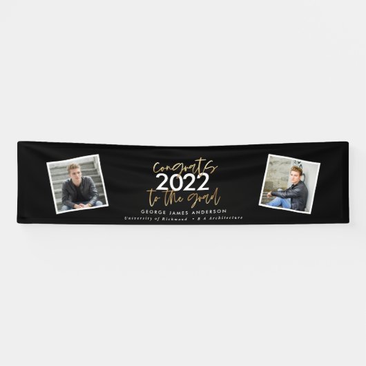 Zwart + goudmodern script multi-fotoreafstuderen spandoek (Horizontaal)