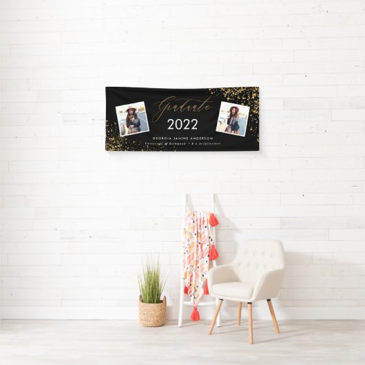 Zwart + goudmodern script multi-fotoreafstuderen spandoek (Insitu)