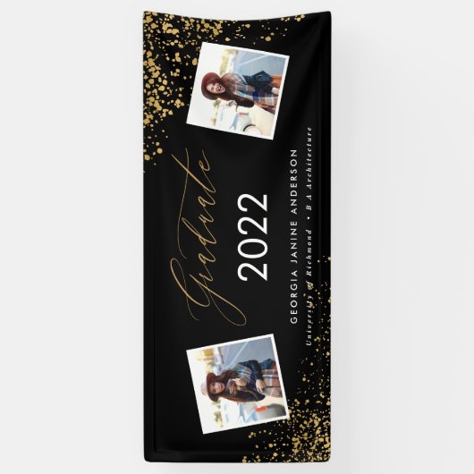 Zwart + goudmodern script multi-fotoreafstuderen spandoek (Verticaal)