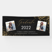 Zwart + goudmodern script multi-fotoreafstuderen spandoek (Horizontaal)