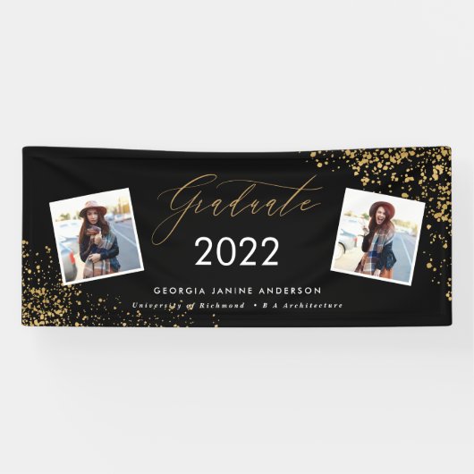 Zwart + goudmodern script multi-fotoreafstuderen spandoek (Horizontaal)