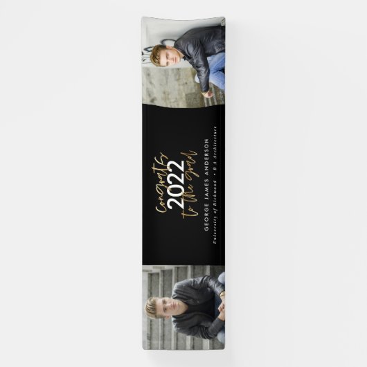 Zwart + goudmodern script multi-fotoreafstuderen spandoek (Verticaal)