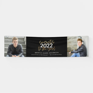 Zwart + goudmodern script multi-fotoreafstuderen spandoek