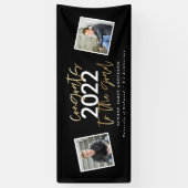 Zwart + goudmodern script multi-fotoreafstuderen spandoek (Verticaal)