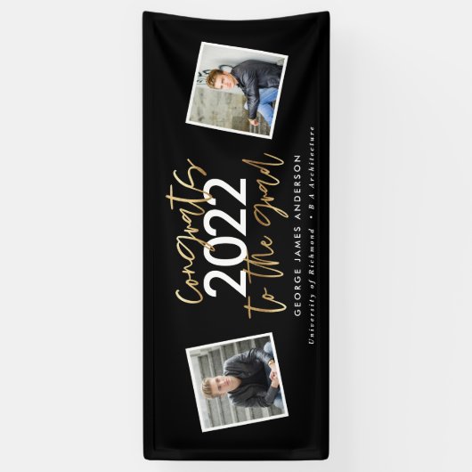 Zwart + goudmodern script multi-fotoreafstuderen spandoek (Verticaal)