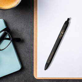 Zwart goudmonogram, aangepast naamscript zwarte inkt pen