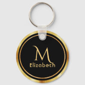 Zwart goudmonogram elegant klassiek sleutelhanger (Voorkant)